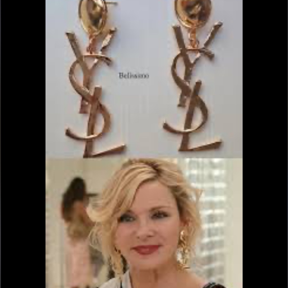 YVES SAINT LAURENT Vintage YSL Massive Diamante Logo Dangling Earrings - Picture 10 of 11